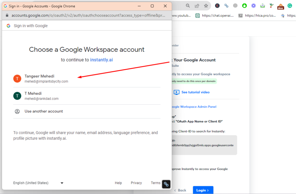 Connecting Google Workspace/Gsuite accounts to Instantly use Option 1: OAuth 