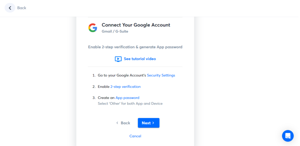 Connecting Google Workspace/Gsuite accounts to Instantly use Option 2: App Password