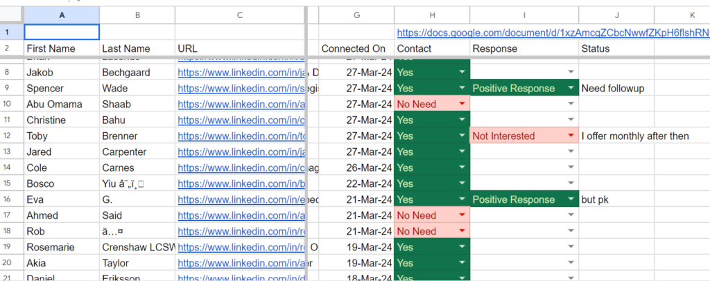 Create a google sheet link this and track your activity: 